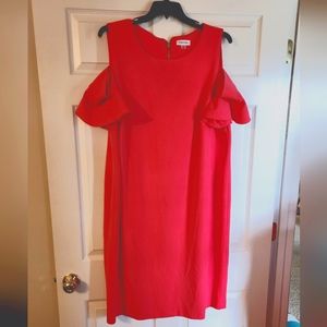 Calvin Klein Melon/Tangerine Ruffled Cold Shoulder Sheath Dress 22W